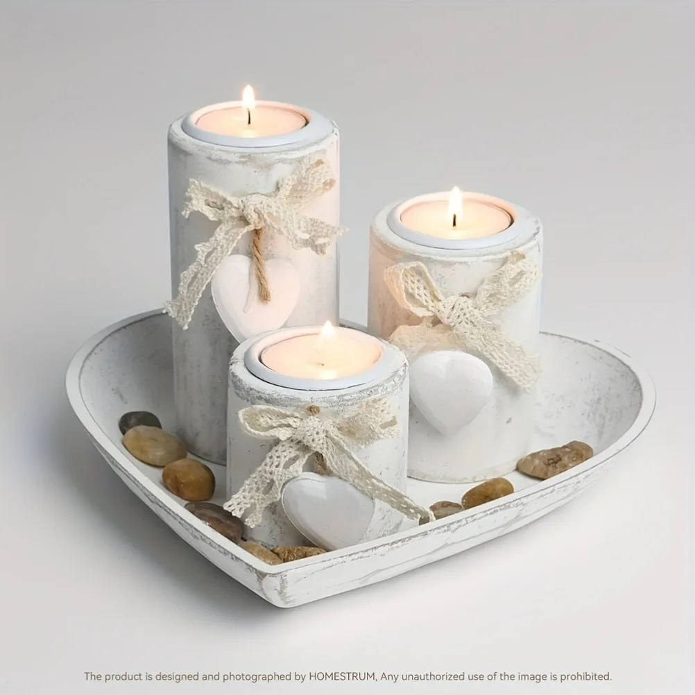 Candle Holder Set - Drewniany zestaw świeczników, zestaw lampek do