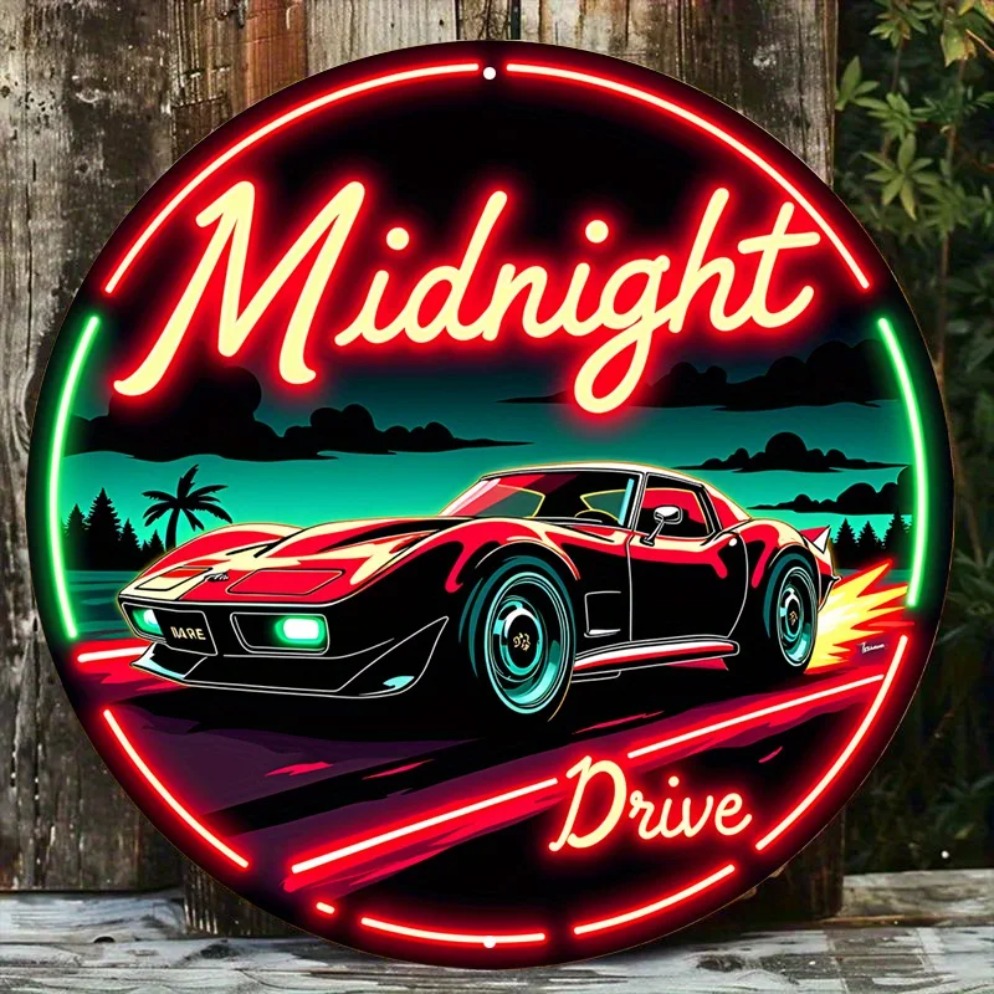 Vintage Neon Car Sign Midnight – Lighting Metal Wall Decor recenzja i cena