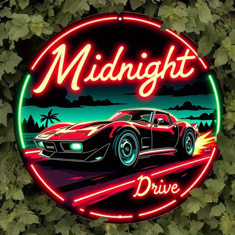 Vintage Neon Car Sign Midnight – Lighting Metal Wall Decor recenzja i cena