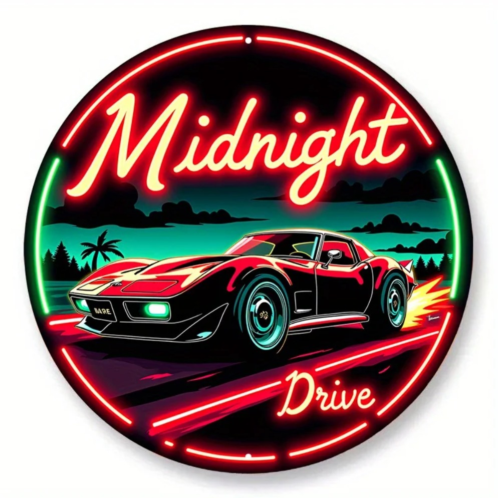 Vintage Neon Car Sign Midnight – Lighting Metal Wall Decor recenzja i cena